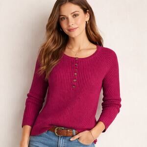 Sundance Ribbed Knit Henley Sweater | Size Large